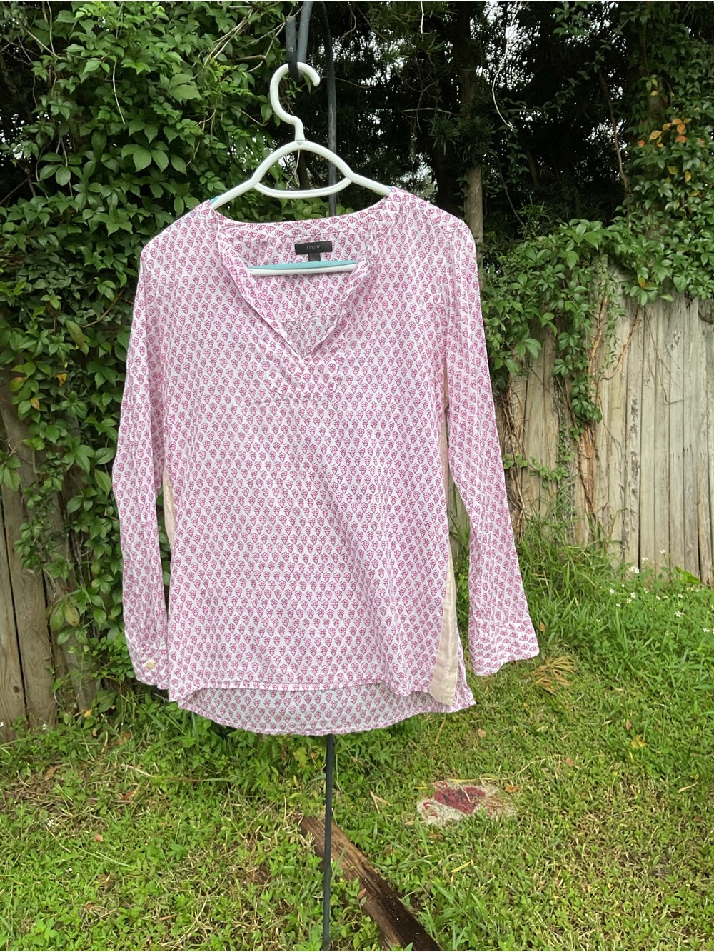 J. Crew Light Pink Printed V-Neck Tunic Top